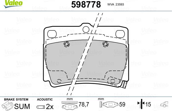 Valeo 598778 - Kit de plaquettes de frein, frein à disque cwaw.fr