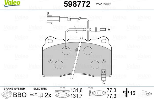 Valeo 598772 - Kit de plaquettes de frein, frein à disque cwaw.fr