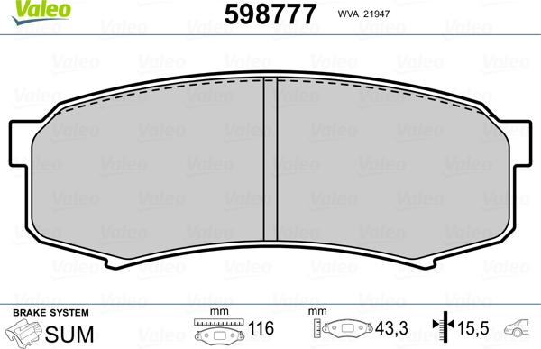 Valeo 598777 - Kit de plaquettes de frein, frein à disque cwaw.fr