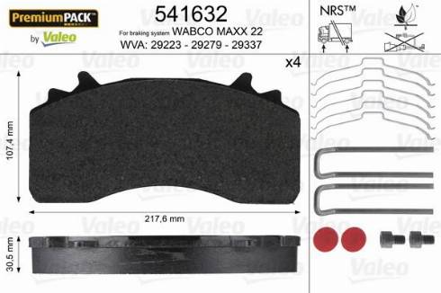 Valeo 541632 - Kit de plaquettes de frein, frein à disque cwaw.fr