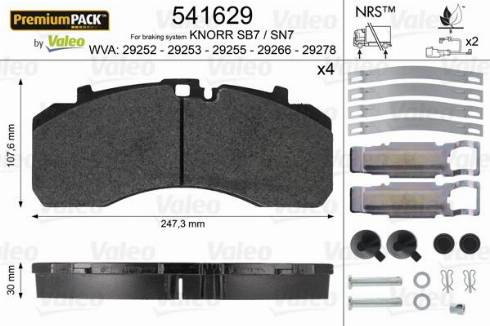 Valeo 541629 - Kit de plaquettes de frein, frein à disque cwaw.fr