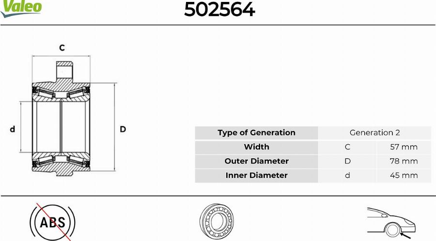 Valeo 502564 - Kit de roulements de roue cwaw.fr