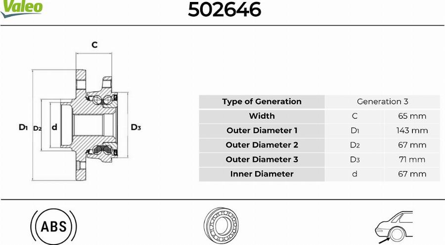 Valeo 502646 - Kit de roulements de roue cwaw.fr