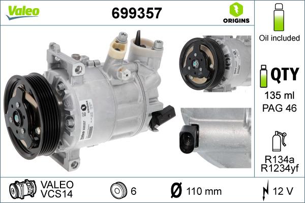 Valeo 699357 - Compresseur, climatisation cwaw.fr