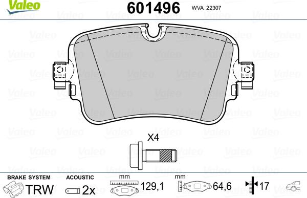 Valeo 601496 - Kit de plaquettes de frein, frein à disque cwaw.fr