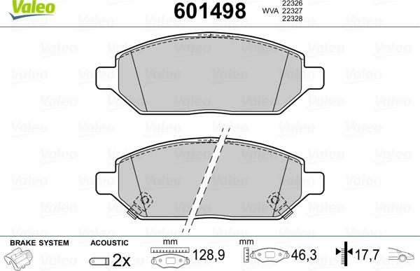 Valeo 601498 - Kit de plaquettes de frein, frein à disque cwaw.fr