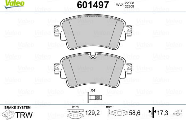 Valeo 601497 - Kit de plaquettes de frein, frein à disque cwaw.fr