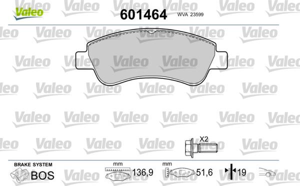 Valeo 601464 - Kit de plaquettes de frein, frein à disque cwaw.fr