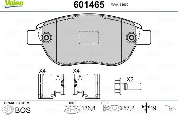 Valeo 601465 - Kit de plaquettes de frein, frein à disque cwaw.fr