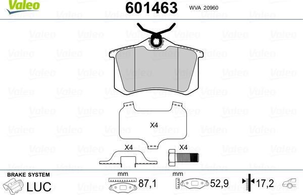 Valeo 601463 - Kit de plaquettes de frein, frein à disque cwaw.fr