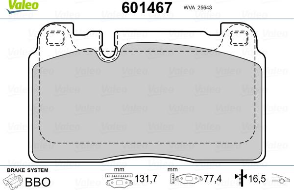 Valeo 601467 - Kit de plaquettes de frein, frein à disque cwaw.fr