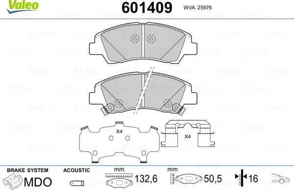 Valeo 601409 - Kit de plaquettes de frein, frein à disque cwaw.fr