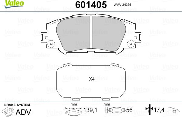 Valeo 601405 - Kit de plaquettes de frein, frein à disque cwaw.fr