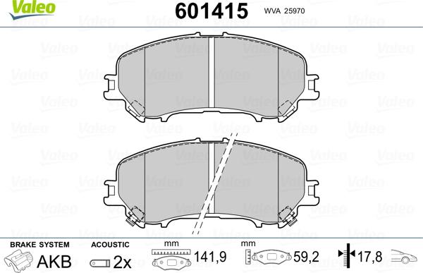 Valeo 601415 - Kit de plaquettes de frein, frein à disque cwaw.fr