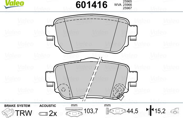 Valeo 601416 - Kit de plaquettes de frein, frein à disque cwaw.fr