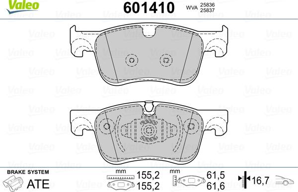 Valeo 601410 - Kit de plaquettes de frein, frein à disque cwaw.fr