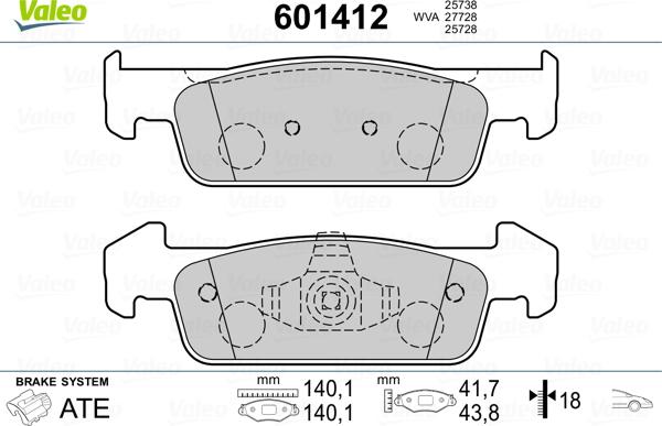 Valeo 601412 - Kit de plaquettes de frein, frein à disque cwaw.fr