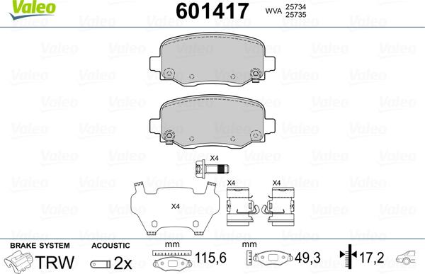 Valeo 601417 - Kit de plaquettes de frein, frein à disque cwaw.fr