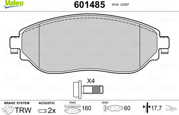 Valeo 601485 - Kit de plaquettes de frein, frein à disque cwaw.fr