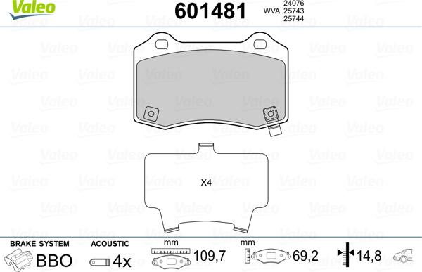 Valeo 601481 - Kit de plaquettes de frein, frein à disque cwaw.fr