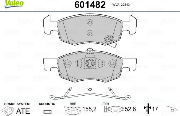 Valeo 601482 - Kit de plaquettes de frein, frein à disque cwaw.fr