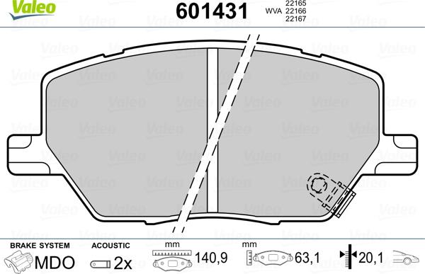 Valeo 601431 - Kit de plaquettes de frein, frein à disque cwaw.fr