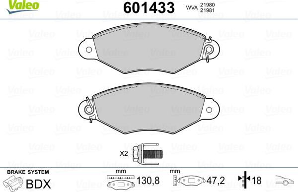 Valeo 601433 - Kit de plaquettes de frein, frein à disque cwaw.fr