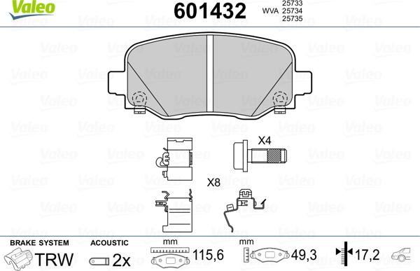 Valeo 601432 - Kit de plaquettes de frein, frein à disque cwaw.fr