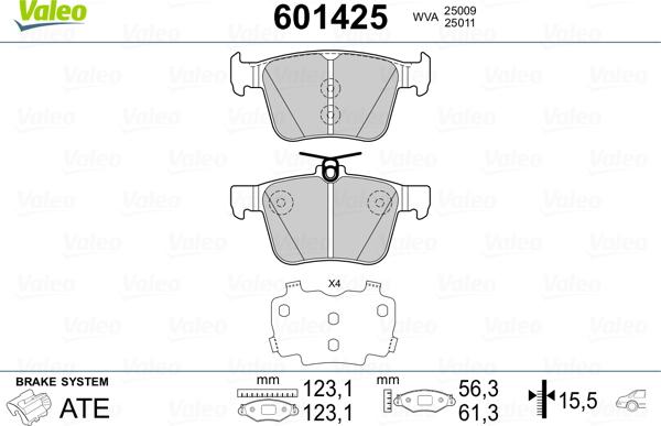 Valeo 601425 - Kit de plaquettes de frein, frein à disque cwaw.fr