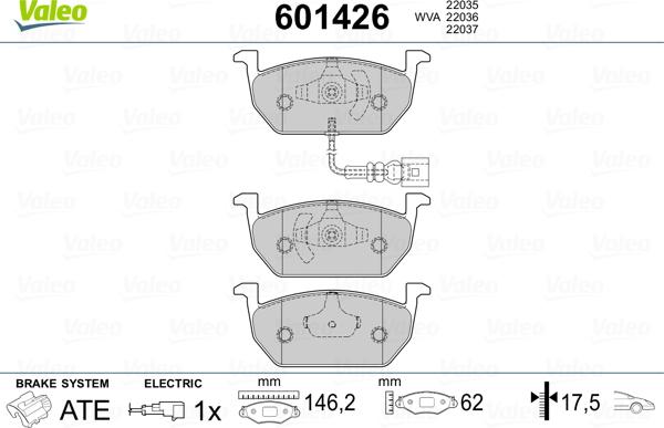 Valeo 601426 - Kit de plaquettes de frein, frein à disque cwaw.fr