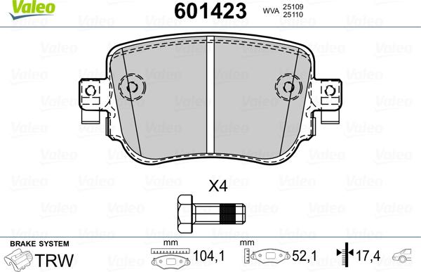 Valeo 601423 - Kit de plaquettes de frein, frein à disque cwaw.fr