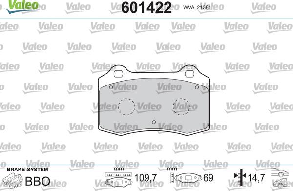 Valeo 601422 - Kit de plaquettes de frein, frein à disque cwaw.fr