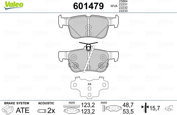 Valeo 601479 - Kit de plaquettes de frein, frein à disque cwaw.fr