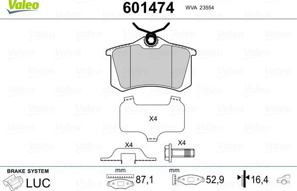 Valeo 601474 - Kit de plaquettes de frein, frein à disque cwaw.fr