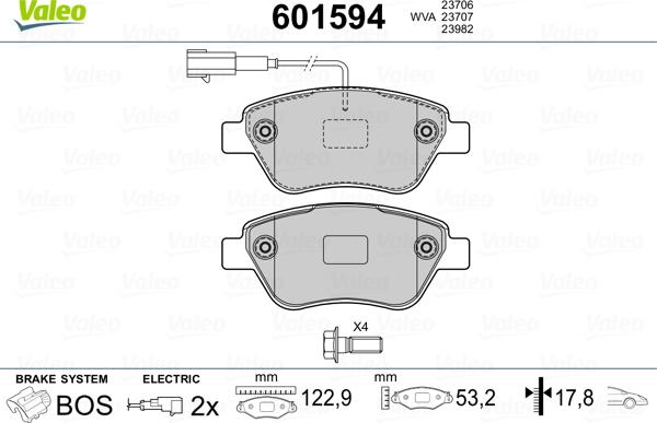 Valeo 601594 - Kit de plaquettes de frein, frein à disque cwaw.fr