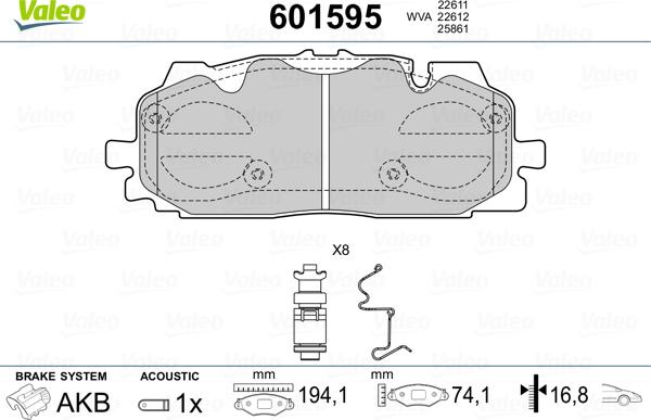 Valeo 601595 - Kit de plaquettes de frein, frein à disque cwaw.fr