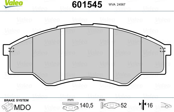 Valeo 601545 - Kit de plaquettes de frein, frein à disque cwaw.fr