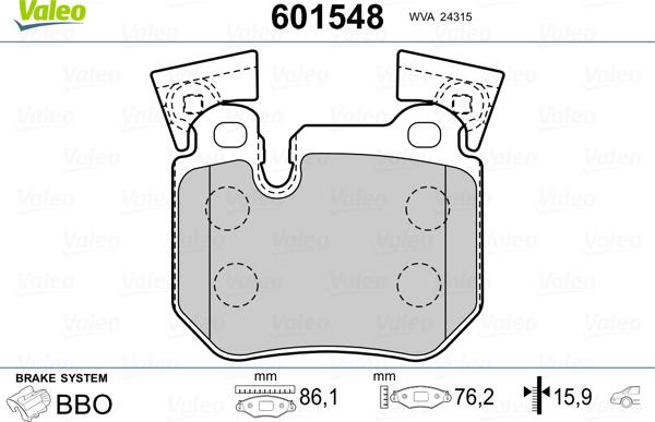 Valeo 601548 - Kit de plaquettes de frein, frein à disque cwaw.fr