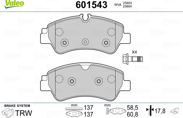 Valeo 601543 - Kit de plaquettes de frein, frein à disque cwaw.fr