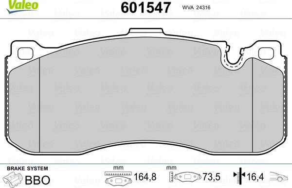 Valeo 601547 - Kit de plaquettes de frein, frein à disque cwaw.fr