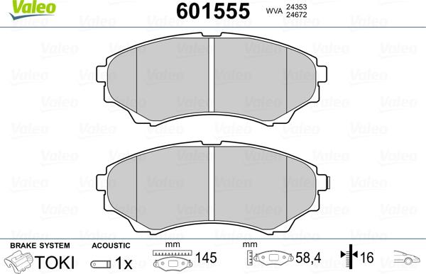 Valeo 601555 - Kit de plaquettes de frein, frein à disque cwaw.fr