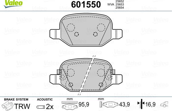 Valeo 601550 - Kit de plaquettes de frein, frein à disque cwaw.fr