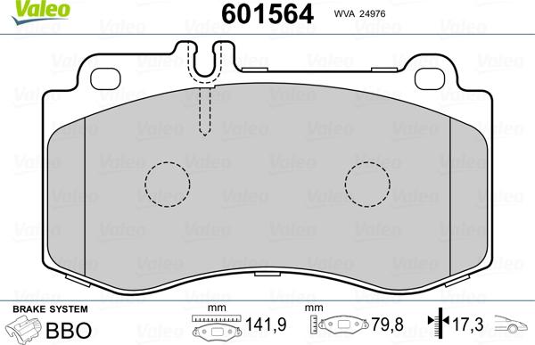 Valeo 601564 - Kit de plaquettes de frein, frein à disque cwaw.fr