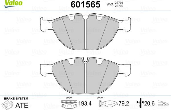 Valeo 601565 - Kit de plaquettes de frein, frein à disque cwaw.fr