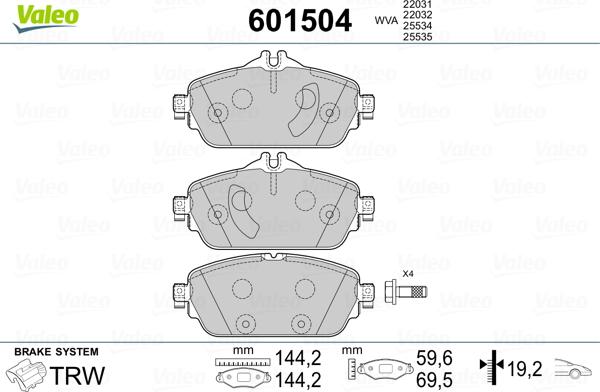 Valeo 601504 - Kit de plaquettes de frein, frein à disque cwaw.fr