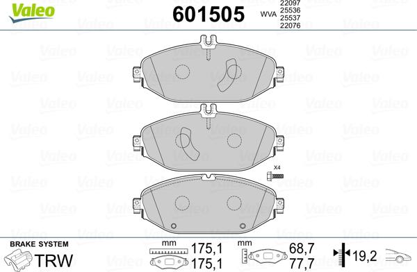 Valeo 601505 - Kit de plaquettes de frein, frein à disque cwaw.fr