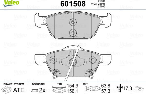 Valeo 601508 - Kit de plaquettes de frein, frein à disque cwaw.fr