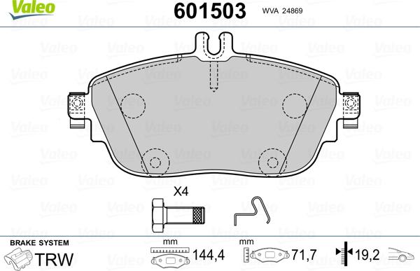 Valeo 601503 - Kit de plaquettes de frein, frein à disque cwaw.fr