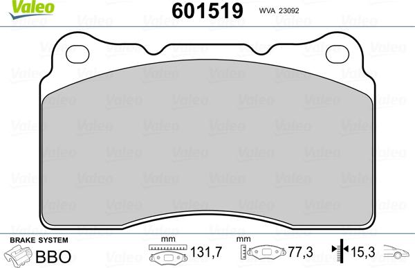 Valeo 601519 - Kit de plaquettes de frein, frein à disque cwaw.fr