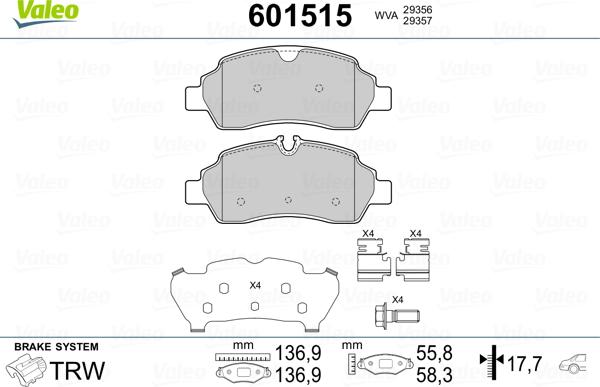 Valeo 601515 - Kit de plaquettes de frein, frein à disque cwaw.fr